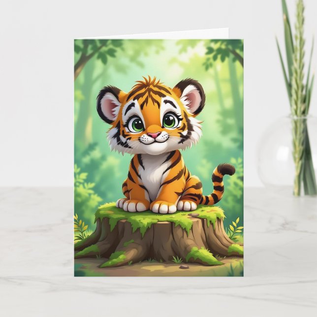 Tiger Colouring Page Kid's Birthday Card (Front)
