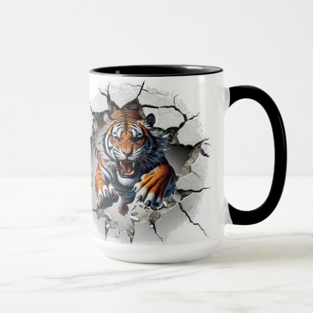 Tiger coming out of a cracked wall mug (Right)