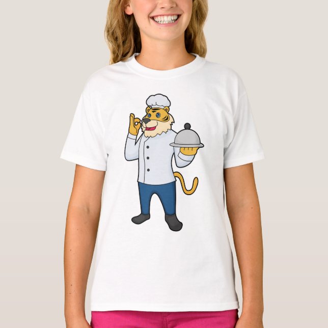 Tiger Cook Chef hat Platter T-Shirt (Front)