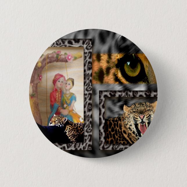 Tiger & Couple Art Print 6 Cm Round Badge (Front)