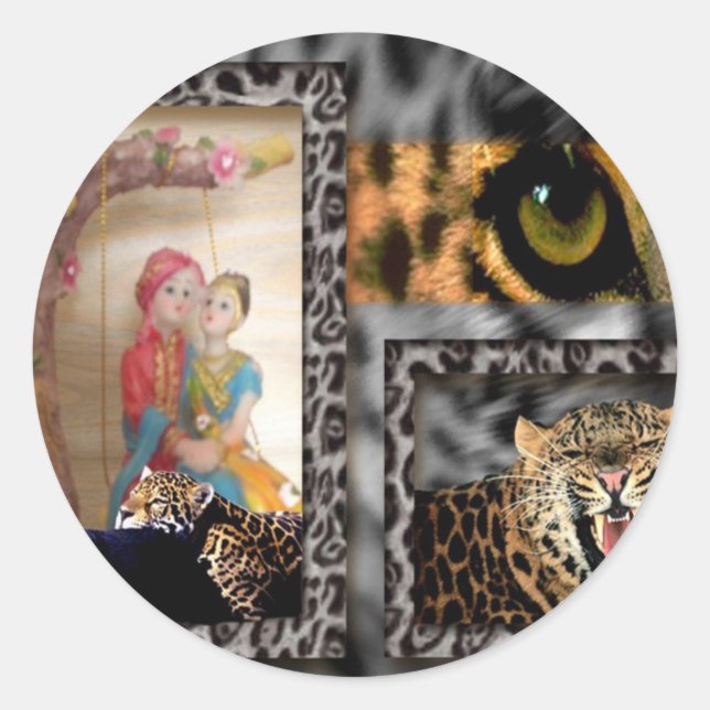 Tiger & Couple Art Print Classic Round Sticker (Front)