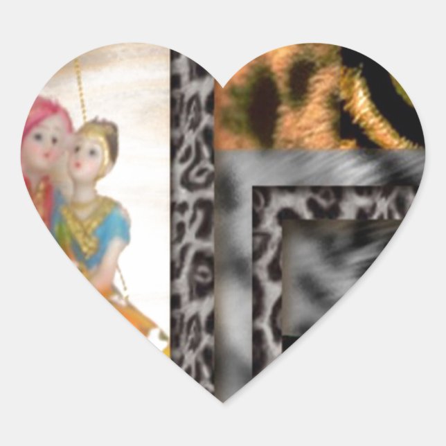 Tiger & Couple Art Print Heart Sticker (Front)