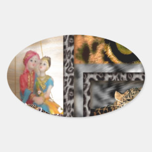 Tiger & Couple Art Print Oval Sticker