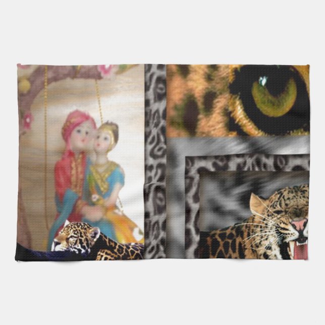 Tiger & Couple Art Print Tea Towel (Horizontal)