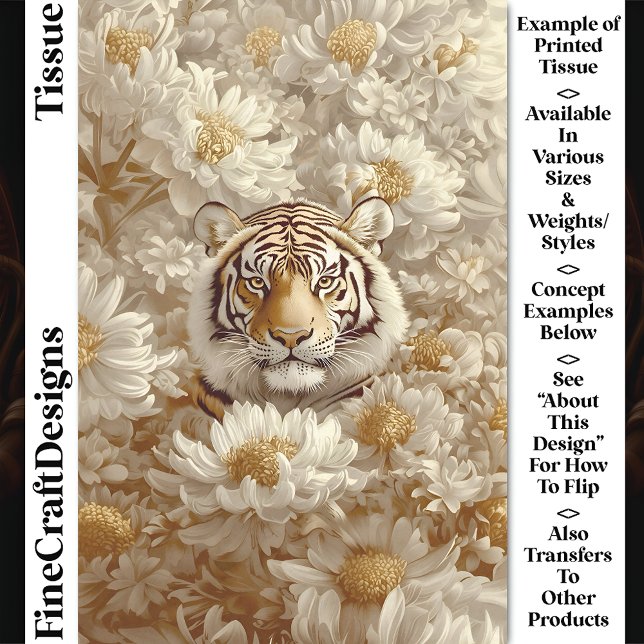 Tiger, Cream Ivory Gold Flowers CX5 Decoupage Tissue Paper (Creator Uploaded)