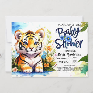 Tiger Cub Adventures Blue Baby Shower Invitation