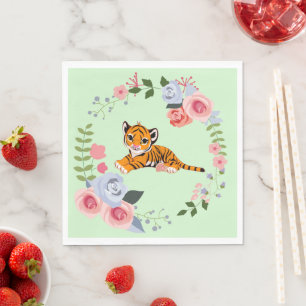 Tiger Cub Floral Baby Shower Napkin