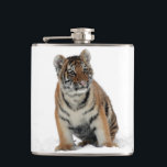 Tiger Cub in the Snow Photograph Hip Flask<br><div class="desc">Beautiful portrait photograph of a tiger cub in the snow with snow on his/her nose.</div>