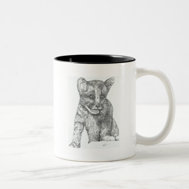 Tiger Cub pen and ink Two-Tone Coffee Mug (Right)