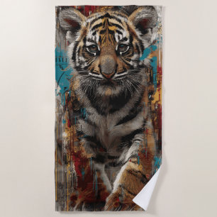 Tiger Cub Portrait Urban Wildlife Design Beach Towel