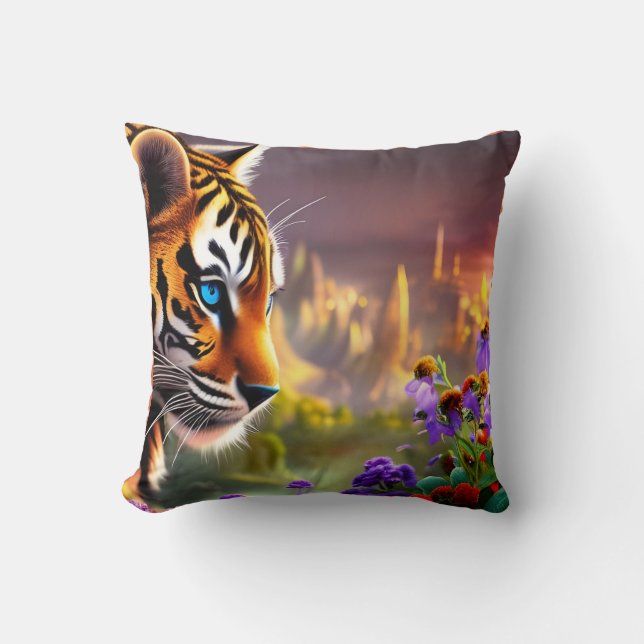 Tiger Cub,  Purple Flowers    Cushion (Front)