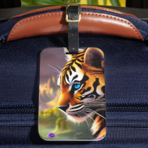 Tiger Cub, Purple Flowers Luggage Tag