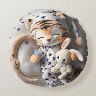 Tiger Cub with a Bunny, Collection by Natasha Us Round Cushion
