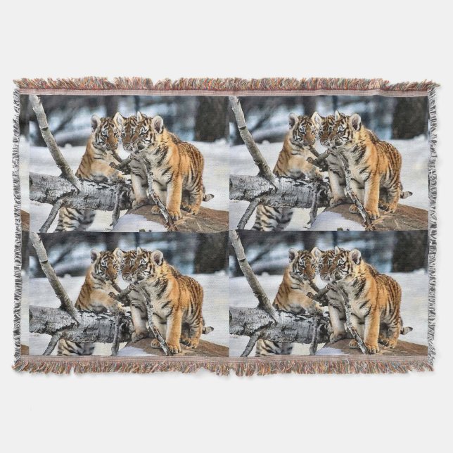 Tiger Cubs At Play Wildlife Lovers Throw Blanket (Front)