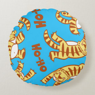 Tiger Cubs Cartoon: Funny Seamless. Round Cushion