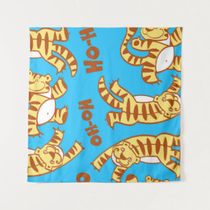 Tiger Cubs Cartoon: Funny Seamless. Tapestry