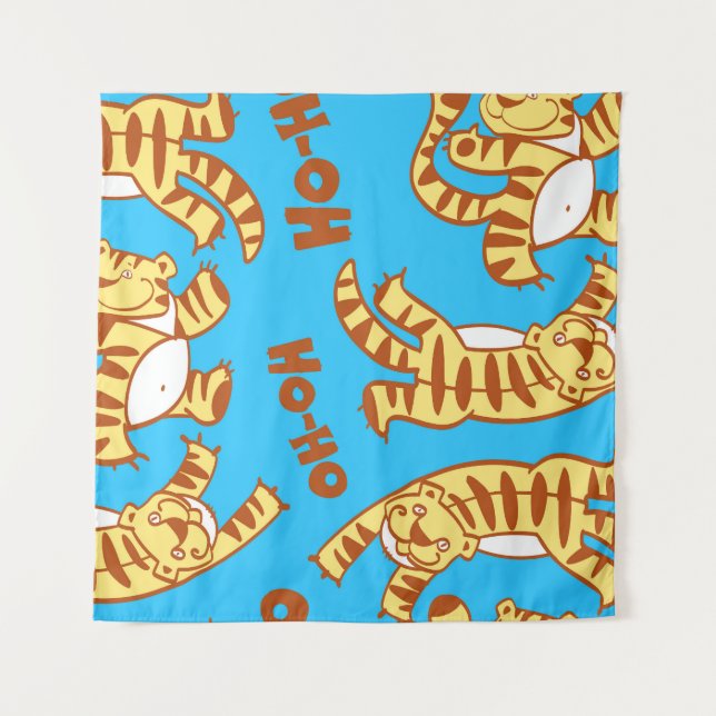 Tiger Cubs Cartoon: Funny Seamless. Tapestry (Front)