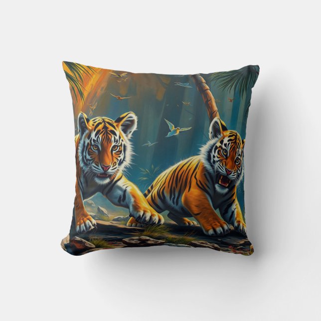 Tiger Cubs in Magical Jungle Cushion (Front)