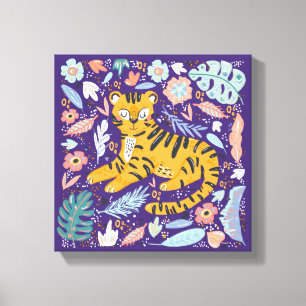 Tiger Cute Floral Canvas Print