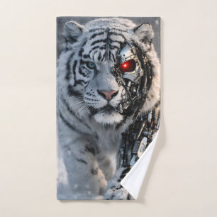 Tiger cybernetic wildlife sci-fi art hand towel