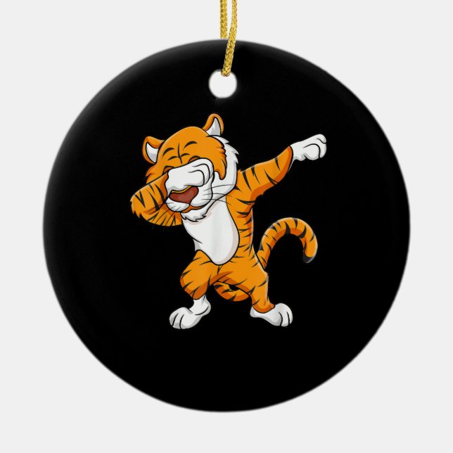 Tiger | Dabbing Tiger Squad Football Mascot Funny Ceramic Tree Decoration (Front)