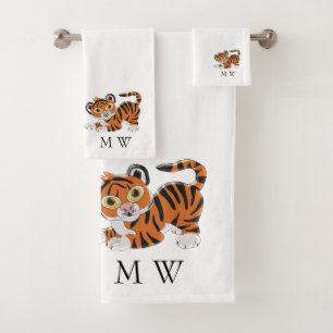 Tiger Design Monogrammed Bath Towel Set