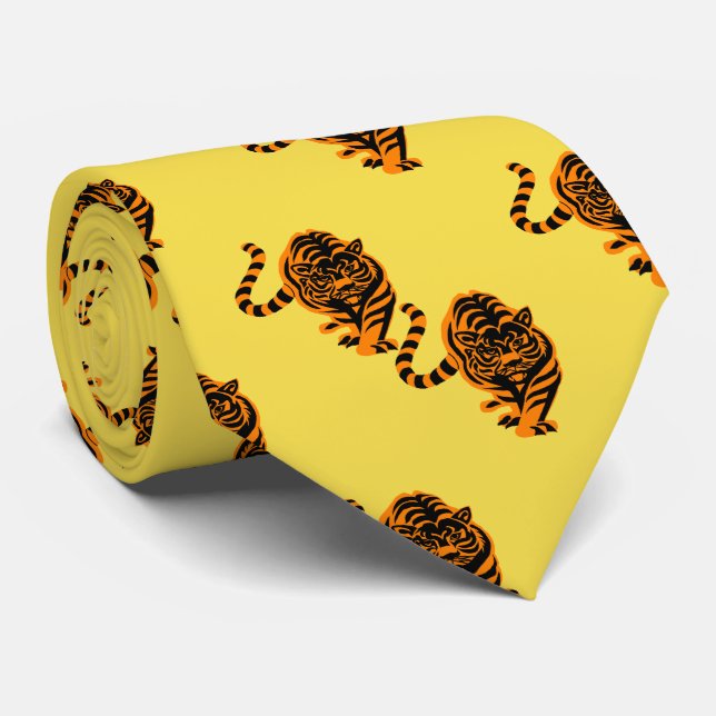 Tiger Design  Orange/Black Team Mascot Necktie (Rolled)