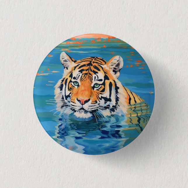 Tiger design, painted, art colourful 3 cm round badge (Front)