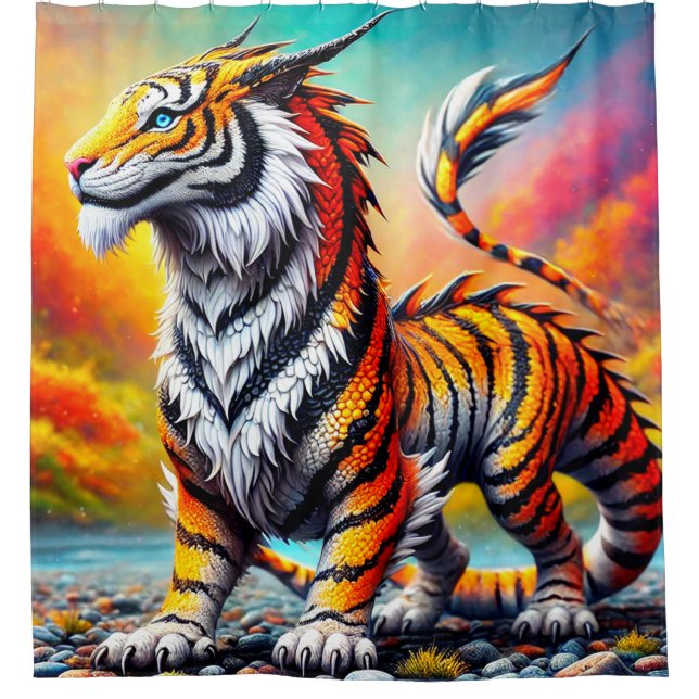 Tiger Dinosaur Shower Curtain (Front)