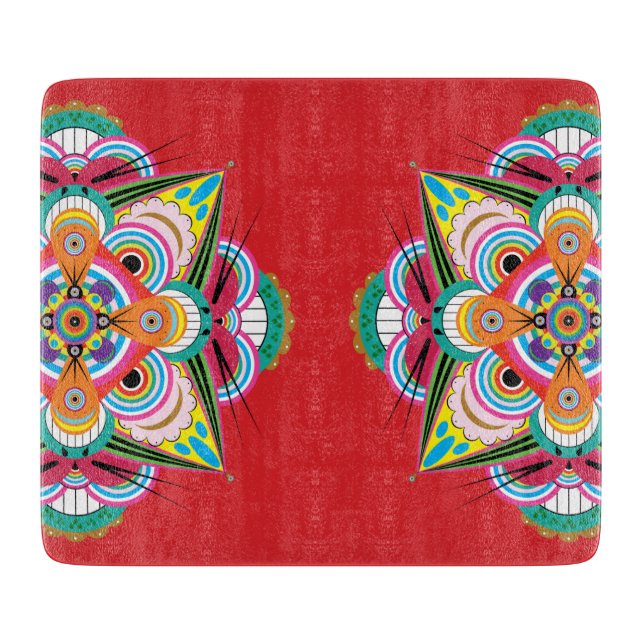 Tiger Dragon Mandala Glass Cutting Board 7.5 x 6.5 (Front)