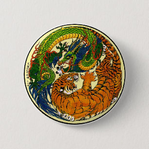 Tiger & Dragon Yin Yang 6 Cm Round Badge