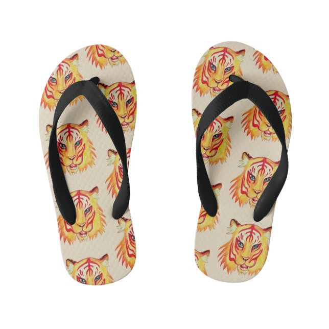 Tiger Drawing Custom Flip Flops, Kids Kid's Flip Flops (Footbed)
