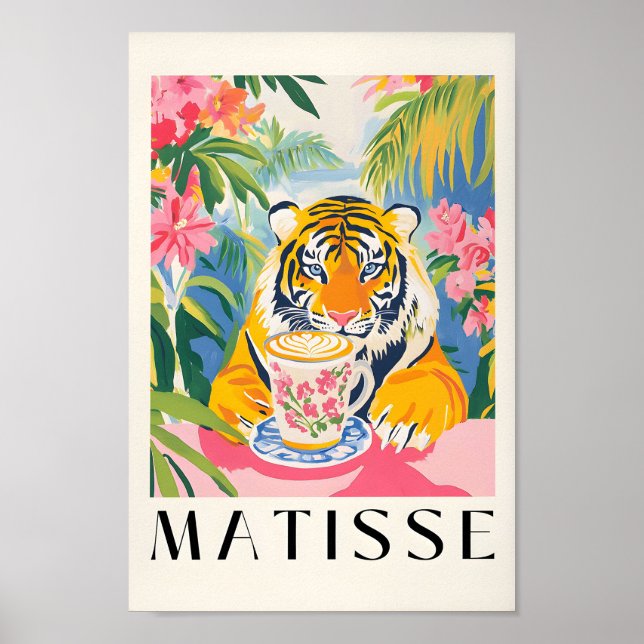 Tiger Drinking Coffee, Henri Matisse Print, Pink K Poster (Front)