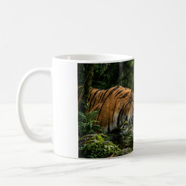 Tiger Drinking from a Jungle Pool Coffee Mug (Left)