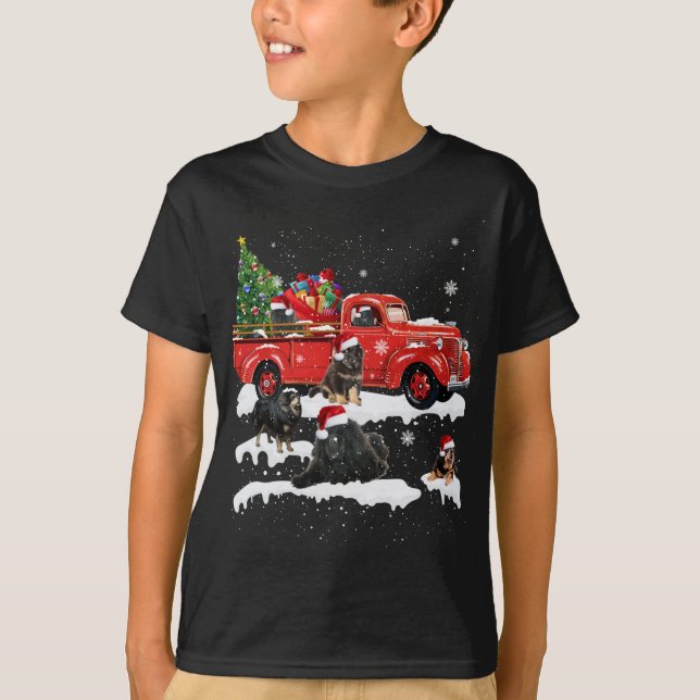 Tiger Driving Christmas Tree Red Truck Tiger Chris T-Shirt (Front)