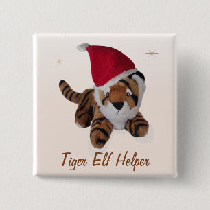 Tiger Elf Helper In Santa Hat  Badge Name Tag