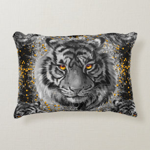 Tiger Eyes - Colourful Tiger Drawing - Tiger Pillo Decorative Cushion