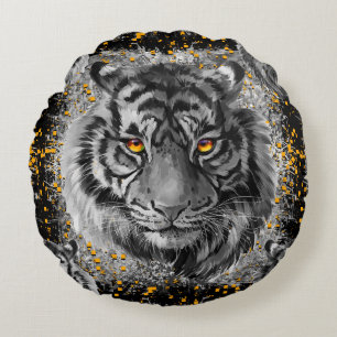 Tiger Eyes - Colourful Tiger Drawing - Tiger Pillo Round Cushion