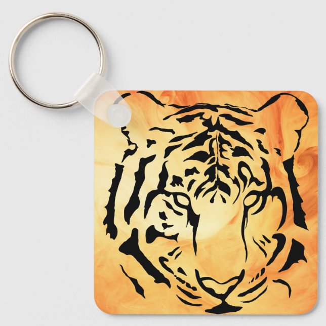Tiger eyes in black silhouette drawstring bag key ring (Front)