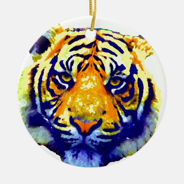 Tiger Eyes Pop Art Ceramic Tree Decoration (Front)