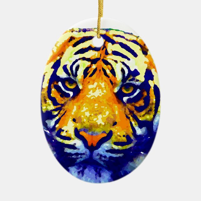 Tiger Eyes Pop Art Ceramic Tree Decoration (Front)