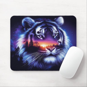 Tiger Face and Scenic Sunset Landscape Mouse Mat