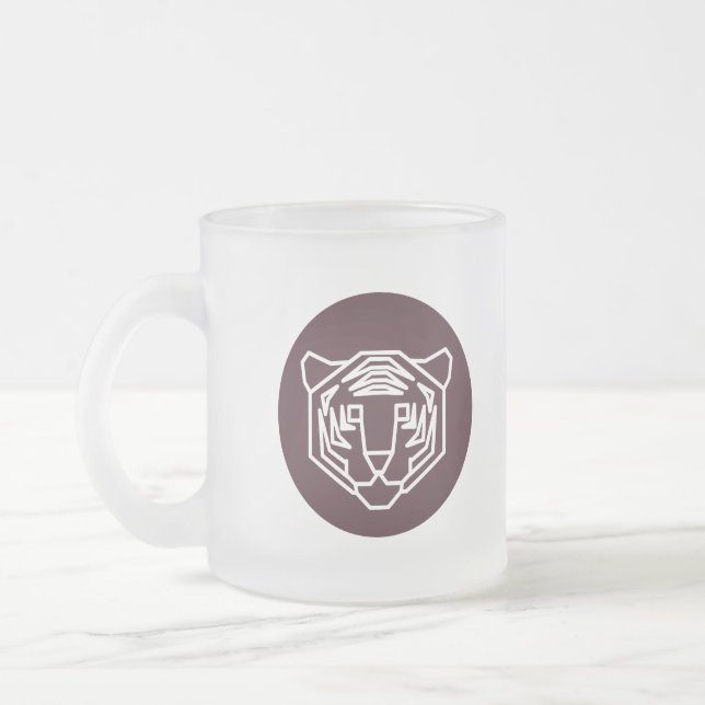 Tiger Face Badge Frosted Glass Coffee Mug (Left)