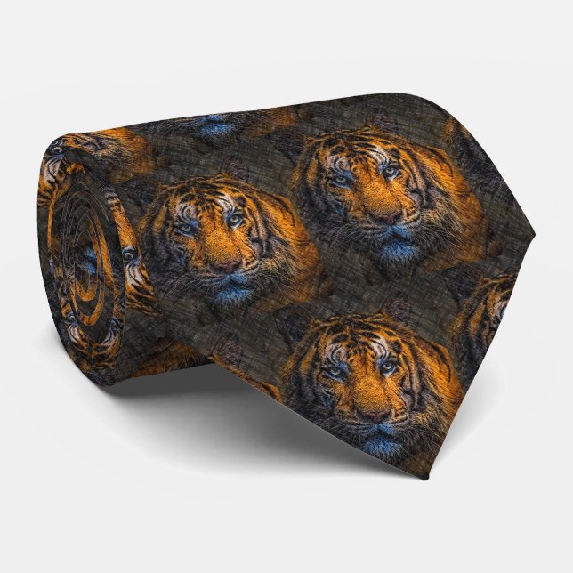 Tiger Face Black Tie (Rolled)