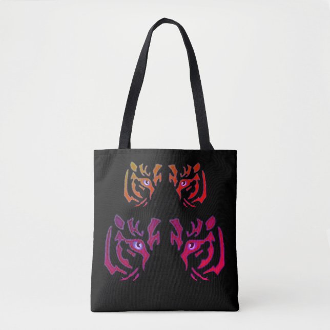 Tiger Face Black Tote Bag (Front)