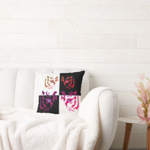 Tiger Face Black & White Check Cushion