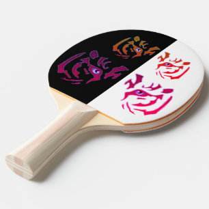 Tiger Face Black & White Dual-Sided Ping Pong Paddle