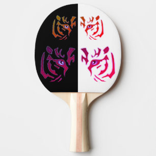 Tiger Face Black & White Ping Pong Paddle