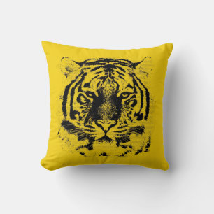 Tiger Face Close Up (Black and Yellow) Cushion