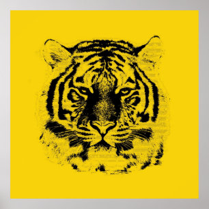 Tiger Face Close Up (Black and Yellow) Poster